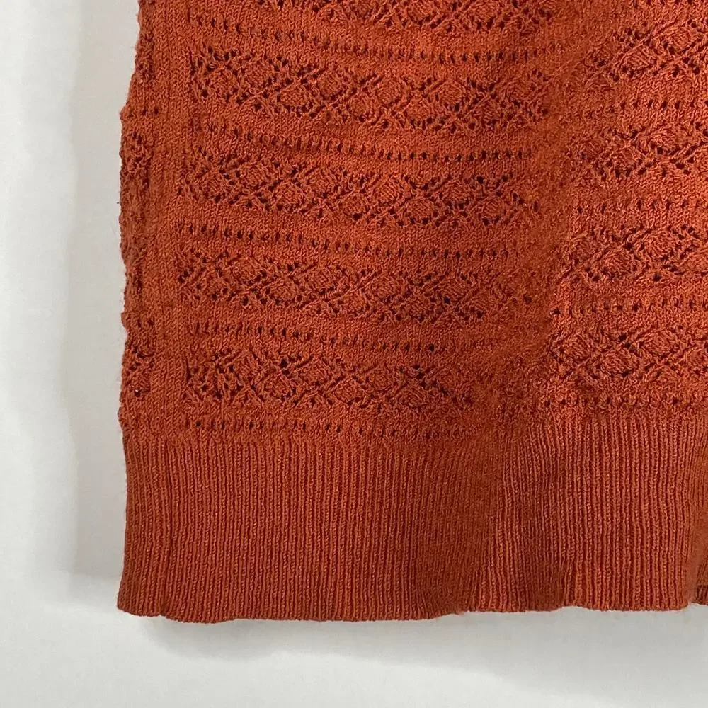 2/$30 ZARA Open Knit Crochet Sweater Small Burnt Orange Crew Long Sleeve #6453 - Picture 7 of 13